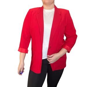 Cherry Red Vintage Blazer Mid Length 90s One Button Blazer 14 Sag Harbor
